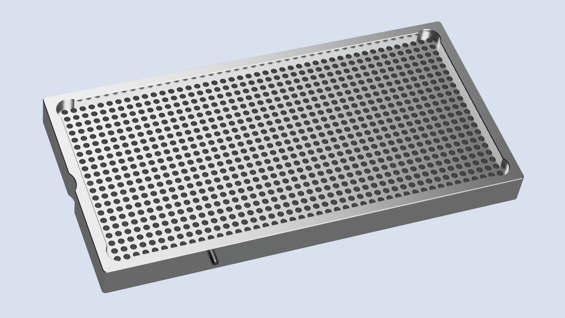 Bottom view of the McChine 6x12 Back Bolt fixture plate, showing the recessed screw pockets and the .1875" pin for **repeatable placement in a machine vise.**